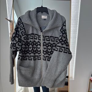 NWT Gray and Black Patterned Zip-Up Sweater